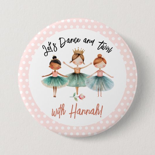 Ballerina Ballet Verjaardag Meisje Ronde Button 7,6 Cm (Voorkant)