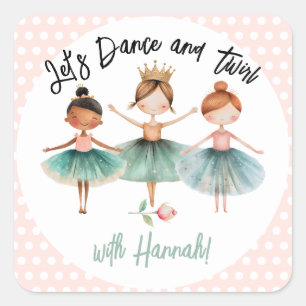 Ballerina Ballet Verjaardag Meisje Vierkante Sticker