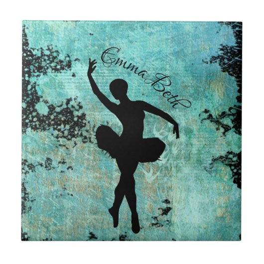 Ballerina Balletdanser Silhouet in Blauw Tegeltje (Voorkant)
