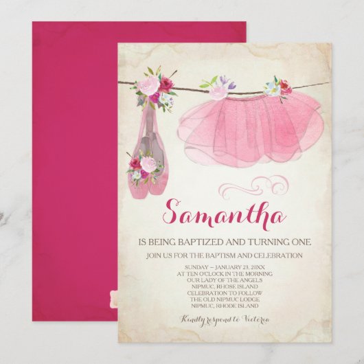 Ballerina Baptism en Birthday Tutu Ballet Shoes Kaart (Voorkant / Achterkant)