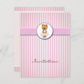 Ballerina Beer Roze Snoep Stripe uitnodiging (Voorkant / Achterkant)