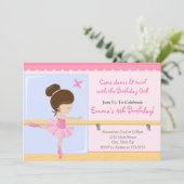 Ballerina Birthday Invitation Brunette 5x7 Card Kaart (Staand voorkant)