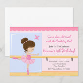 Ballerina Birthday Invitation Brunette 5x7 Card Kaart (Voorkant / Achterkant)