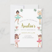 Ballerina Birthday Invitation Pink and Gold Kaart (Voorkant)
