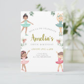 Ballerina Birthday Invitation Pink and Gold Kaart (Staand voorkant)