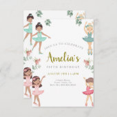 Ballerina Birthday Invitation Pink and Gold Kaart (Voorkant / Achterkant)