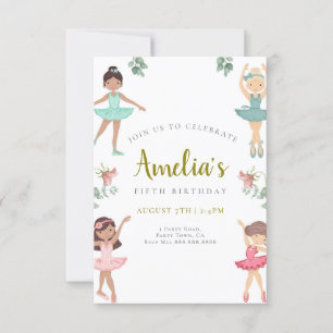 Ballerina Birthday Invitation Pink and Gold Kaart