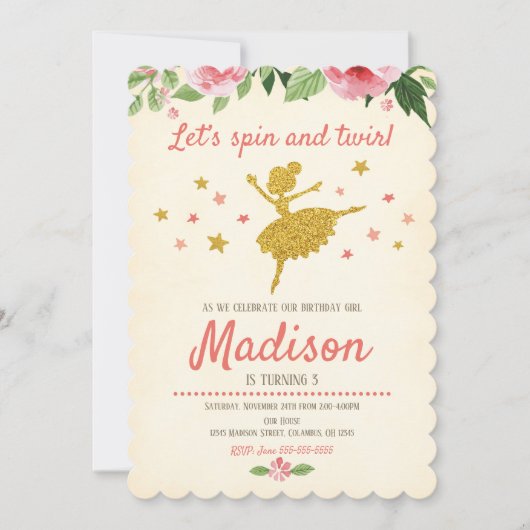 Ballerina Birthday Invitation /  / Retro Kaart (Voorkant)