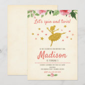 Ballerina Birthday Invitation /  / Retro Kaart (Voorkant / Achterkant)