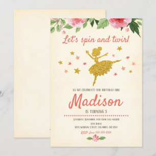 Ballerina Birthday Invitation / / Retro Kaart
