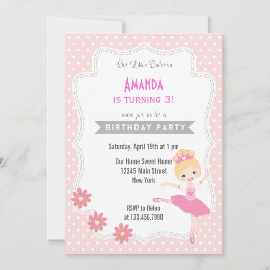 Ballerina Birthday Invitation Sweet Pink Kaart (Voorkant)