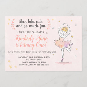 Ballerina Birthday Invitation Tutu Cute Kaart