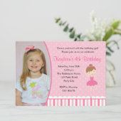 Ballerina Birthday Invitations with Photo (Pink) Kaart (Staand voorkant)