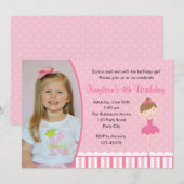 Ballerina Birthday Invitations with Photo (Pink) Kaart (Voorkant / Achterkant)