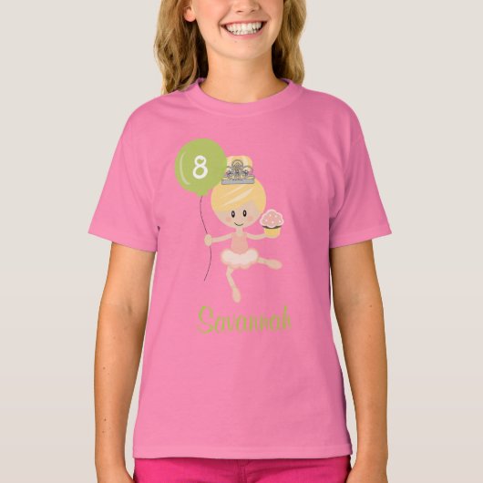 Ballerina Birthday Kinder Ringer T-Shirt Blonde (Voorkant)