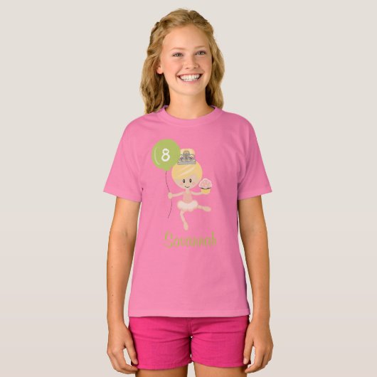 Ballerina Birthday Kinder Ringer T-Shirt Blonde (Voorkant volledig)