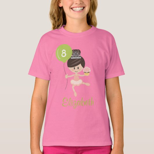Ballerina Birthday Kinder Ringer T-Shirt Brunette (Voorkant)