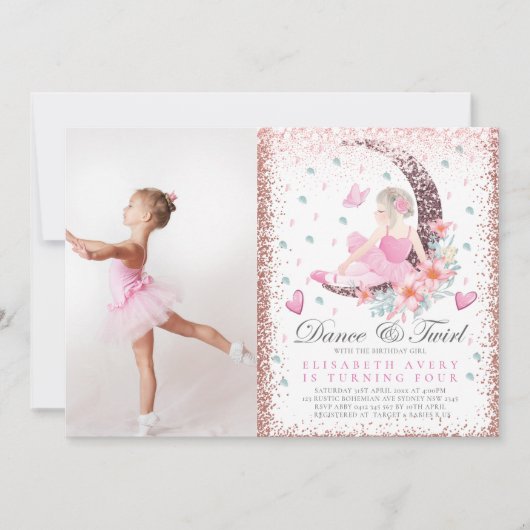 Ballerina Birthday Moon Dance & Twirl Photo Kaart (Voorkant)