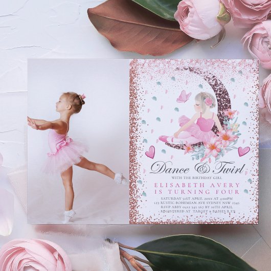 Ballerina Birthday Moon Dance & Twirl Photo Kaart