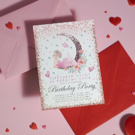 Ballerina Birthday Moon Pastel Pink Glitter Kaart