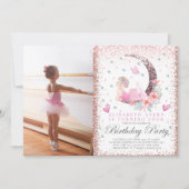 Ballerina Birthday Moon Pastel Roze Glitter Foto Kaart (Voorkant)