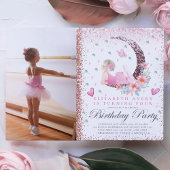 Ballerina Birthday Moon Pastel Roze Glitter Foto Kaart