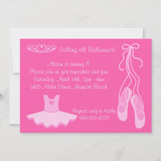 Ballerina Birthday Party Invitation Kaart (Voorkant)