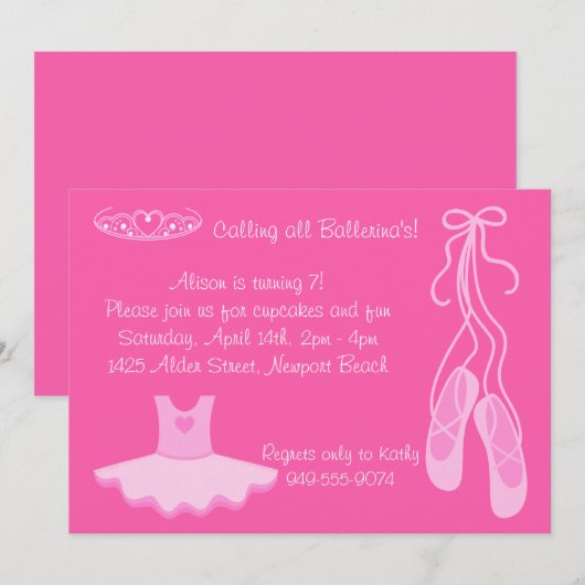 Ballerina Birthday Party Invitation Kaart (Voorkant / Achterkant)