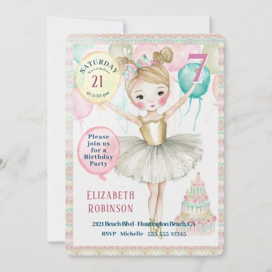 Ballerina Birthday Party Invitation Kaart (Voorkant)