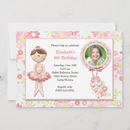 Ballerina Birthday Party Invitation Kaart (Voorkant)