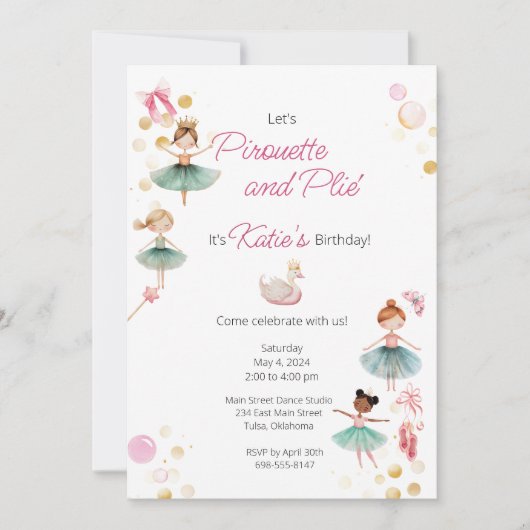 Ballerina Birthday Party Invitation Kaart (Voorkant)