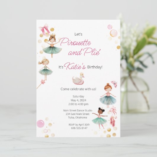 Ballerina Birthday Party Invitation Kaart (Staand voorkant)