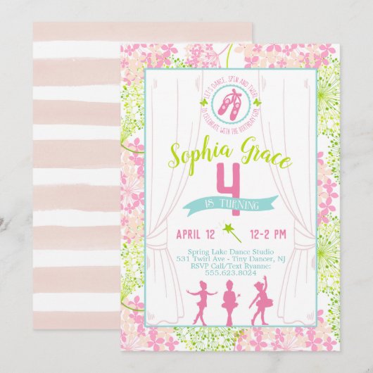 Ballerina Birthday Party Invitation Kaart (Voorkant / Achterkant)