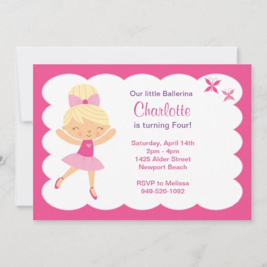Ballerina Birthday Party Invitation Kaart (Voorkant)