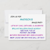 Ballerina Birthday Party Invitation Kaart (Achterkant)