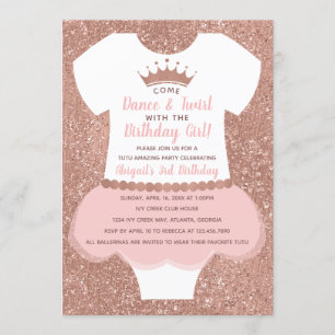 Ballerina Birthday Party Invitation, Roos Gold Kaart