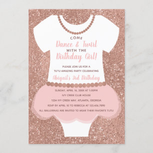 Ballerina Birthday Party Invitation, Roos Gold Kaart