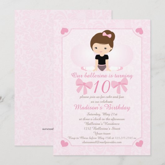 Ballerina Birthday Party Kaart (Voorkant / Achterkant)