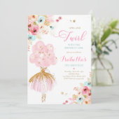 Ballerina Birthday Pink Mint & Gold Floral Ballet Kaart (Staand voorkant)