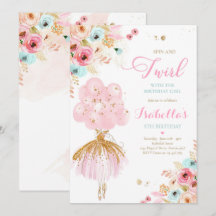 Ballerina Birthday Pink Mint & Gold Floral Ballet