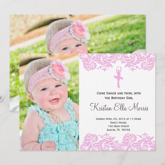 Ballerina Birthday Uitnodiging (Voorkant / Achterkant)