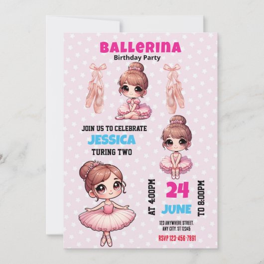 Ballerina Birthday Uitnodiging (Voorkant)
