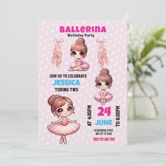 Ballerina Birthday Uitnodiging (Staand voorkant)