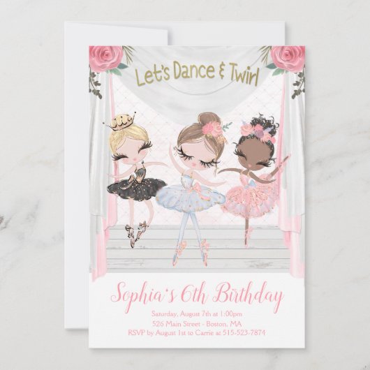 Ballerina Birthday Uitnodiging (Voorkant)