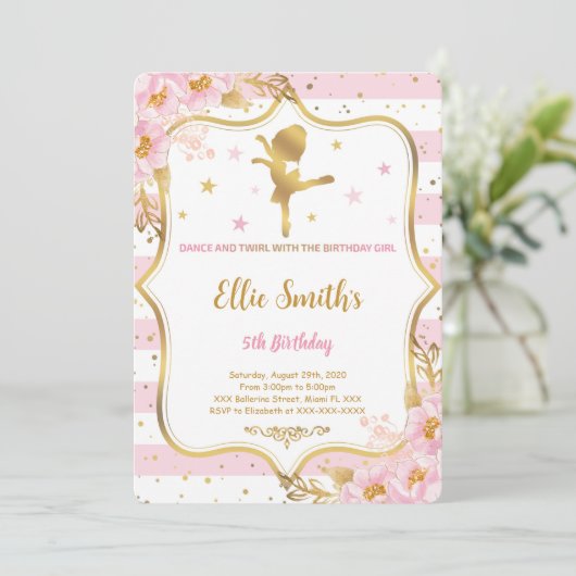 Ballerina Birthday Uitnodiging (Staand voorkant)