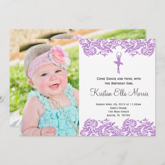 Ballerina Birthday Uitnodiging (Voorkant / Achterkant)