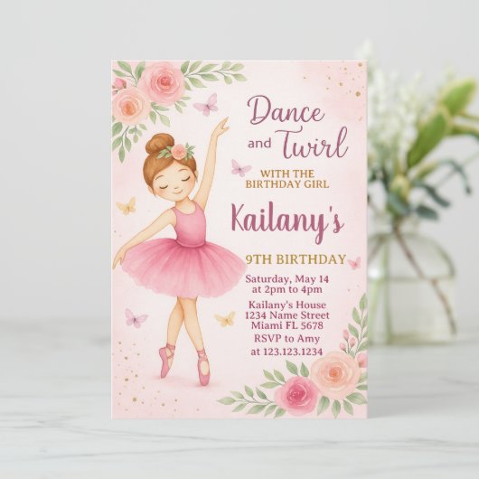 Ballerina Birthday Uitnodiging (Staand voorkant)