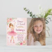 Ballerina Birthday Uitnodiging met foto (Staand voorkant)