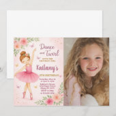 Ballerina Birthday Uitnodiging met foto (Voorkant / Achterkant)