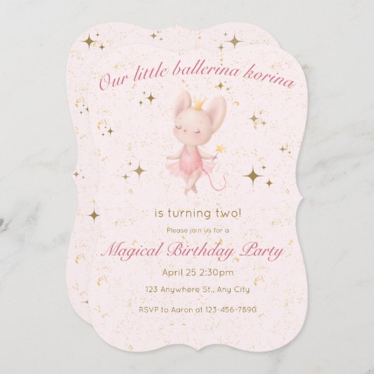 Ballerina Birthday Uitnodiging tot roze en goud (Voorkant / Achterkant)